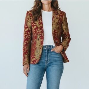 VTG ELLC Luxurious Red and Gold Patterned Blazer size XL